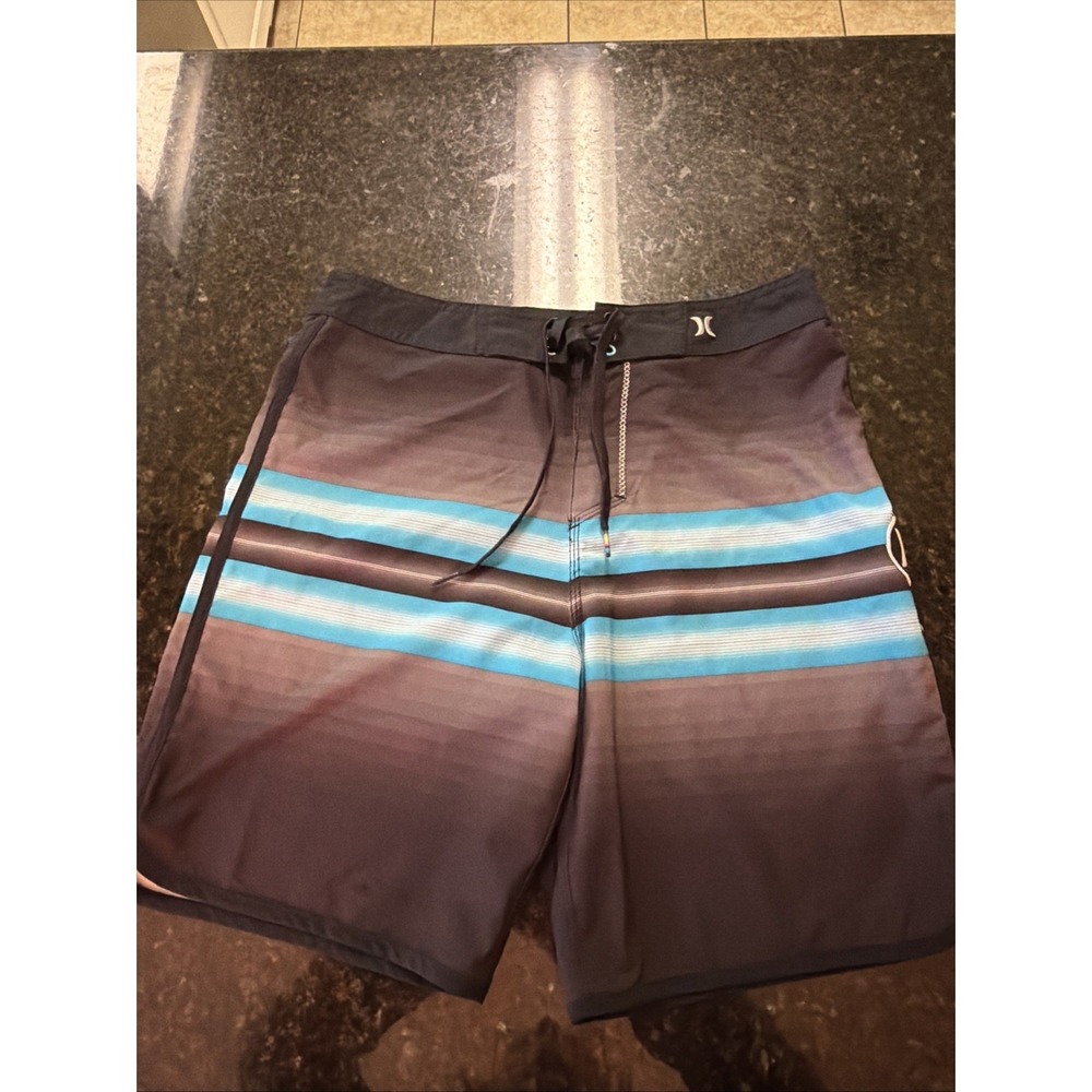 Hurley Phantom Board Shorts Gray Blue Stripe Sz 30 Swim Trunks Surf Skate‎